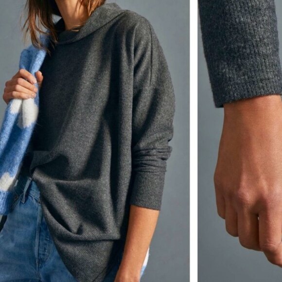 ANTHROPOLOGY Theresa Oversized Tunic Sweater Carbon Gray Sz XL Minimalist - Picture 2 of 7
